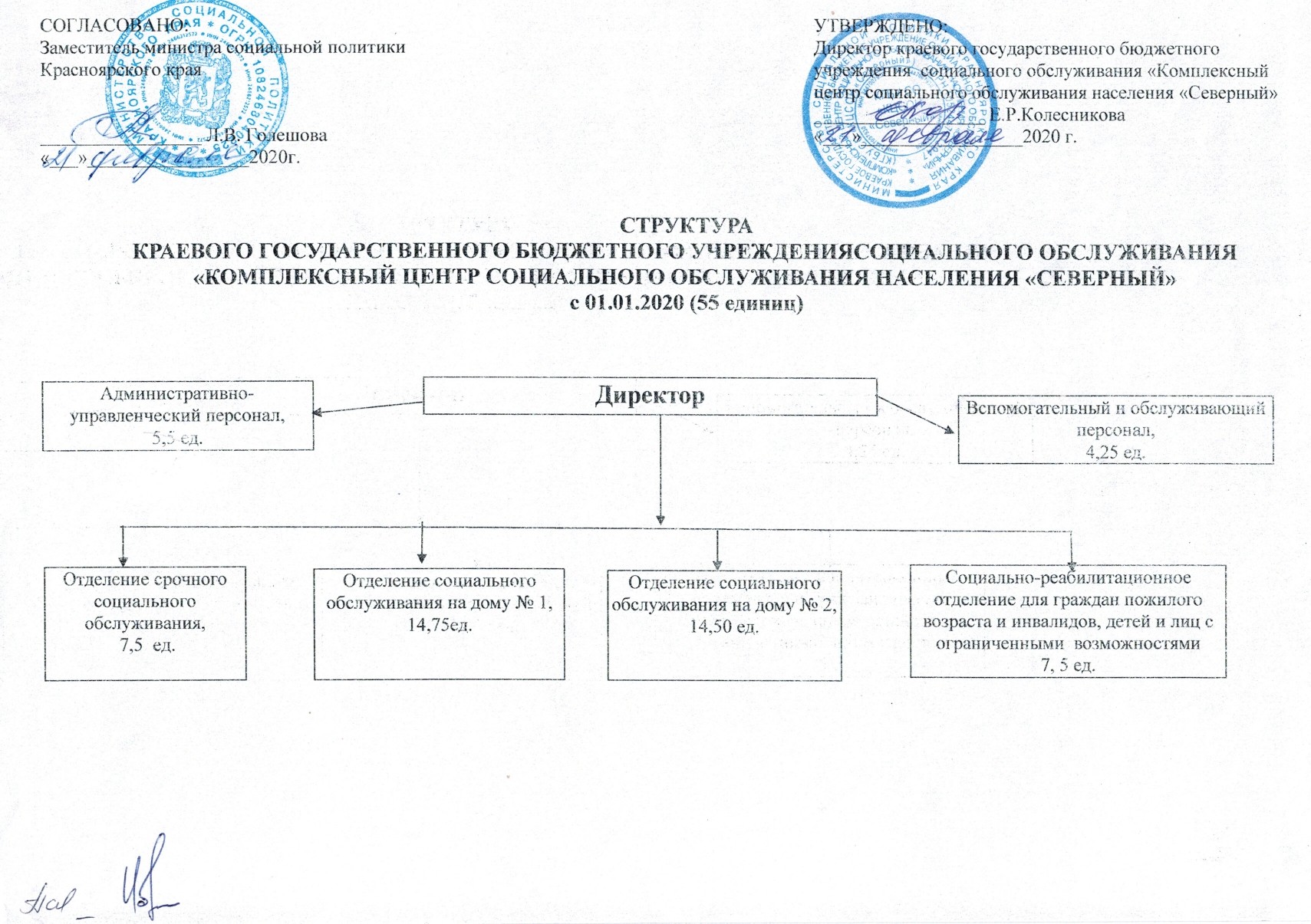 Структура – Краевое государственное бюджетное учреждение социального  обслуживания «Комплексный центр социального обслуживания населения  «Северный»